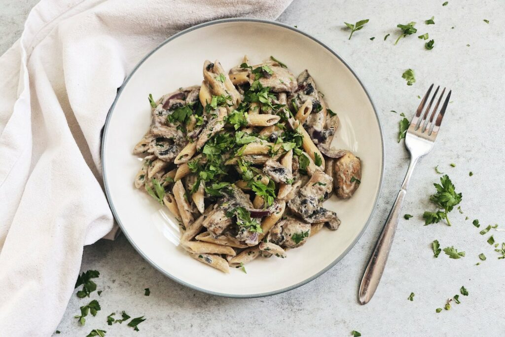 Creamy garlic mushroom pasta. 