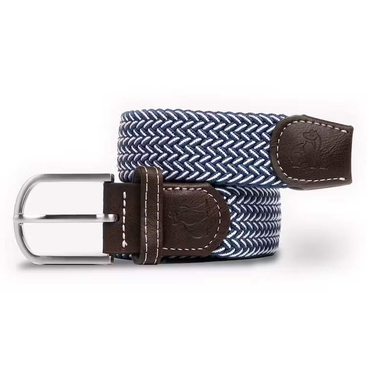 Blue and white woven belt