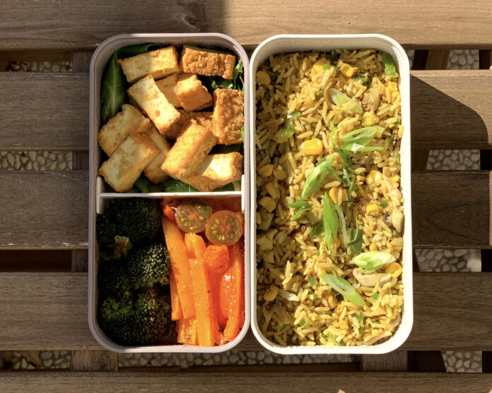 Vegan Curry Fried Rice in a bento box