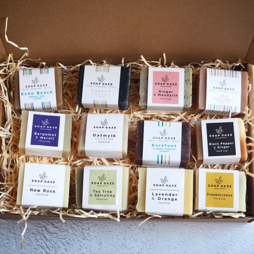 Vegan Letterbox Gift | 12 natural mini soaps in a letterbox sized gift box with various scents